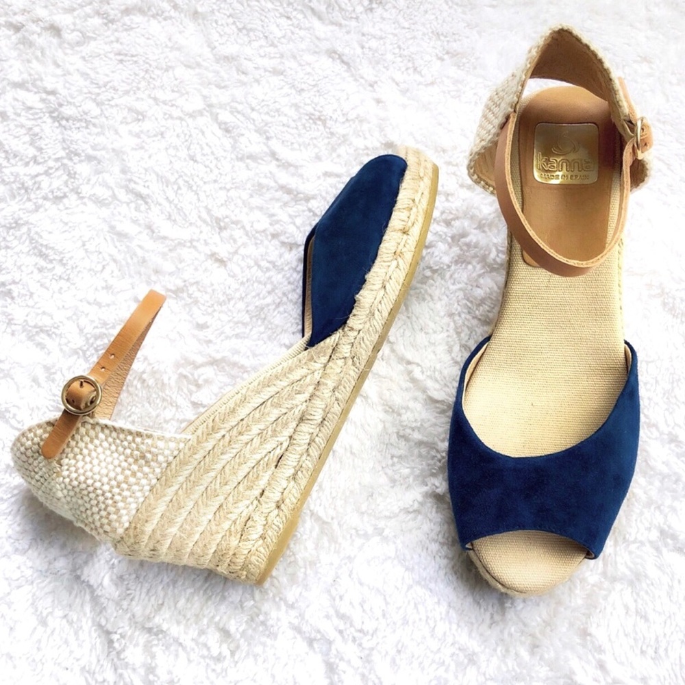 KANNA • Suede Peep-Toe Espadrille Wedge Sandals